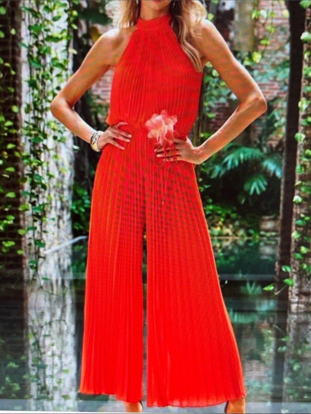 NWT Boston Proper Red Pleated Halter Jumpsuit, sz 12